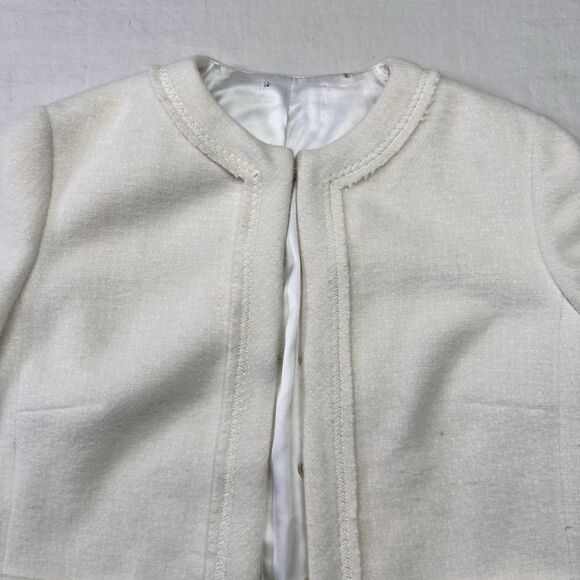 Vintage Style Cream Cropped Jacket Boxy Fit Lined Hook Closure Minimalist - Picture 4 of 7